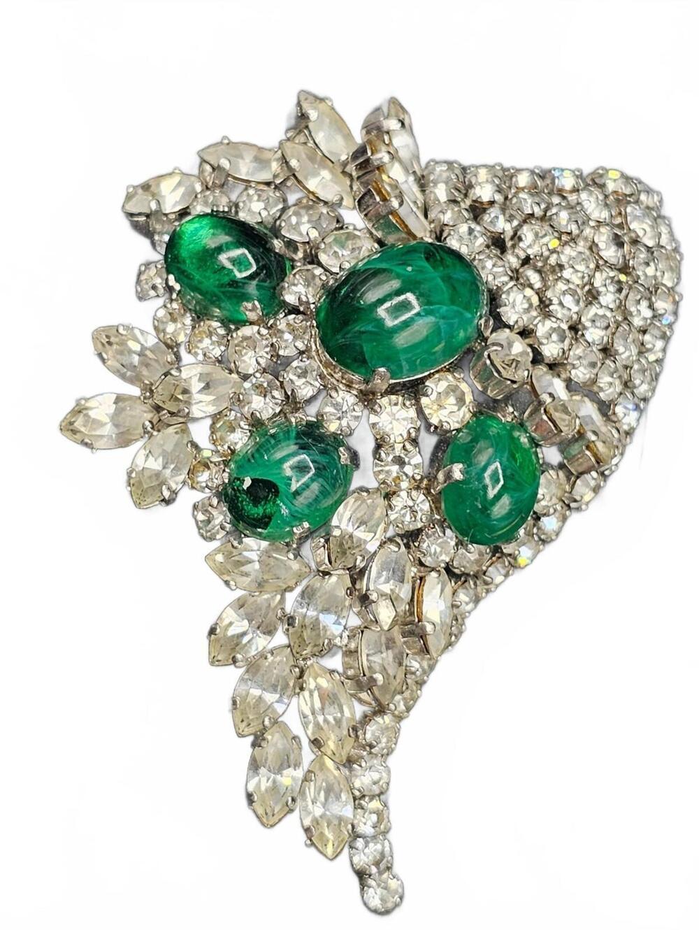 Green Cabochon Rhinestone Brooch
